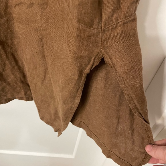Maiwa Canadian 100% Linen Oversized Long Button Up Shirt Tunic Brown - Picture 5 of 6